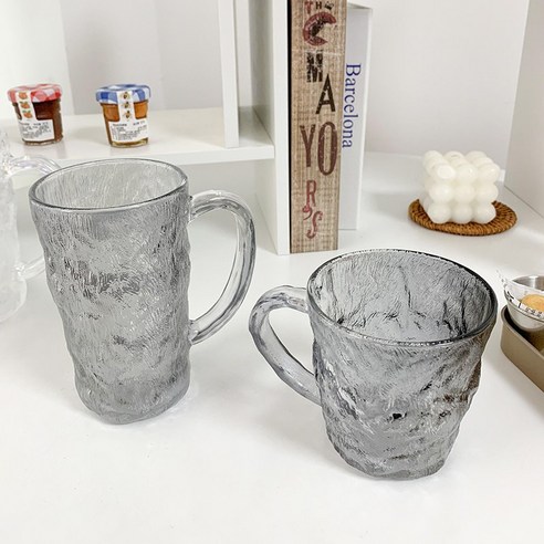 DFMEI 빙하무늬끈 글라스잔 그라데이션 인스풍 비주얼 가정용 물컵 쥬스 커피잔, DFMEI 연기 회색 높은 + 짧은 [1 각]