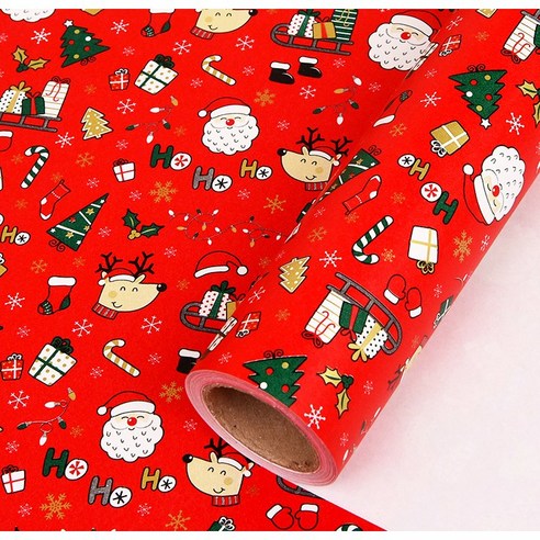 종이 롤 선물 포장지 크리스마스 10m, 1개, 호호산타 빨강색