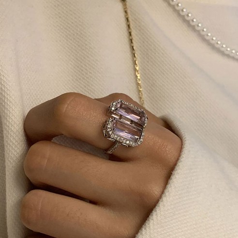 한국 동대문 한국판 해체 커팅 컬러 보석 반지 여자 인스타그램 패션 다이아몬드 반지 조절 가능