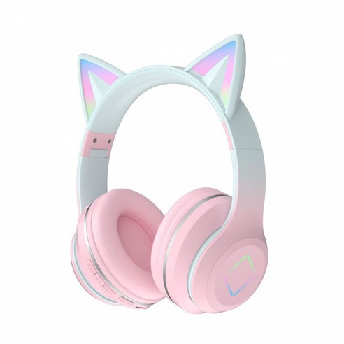 SYL DR57 블루투스 헤드폰 노이즈캔슬링 헤드폰 에어팟 그라데이션 고양이 귀 통화 이어폰, 핑크색