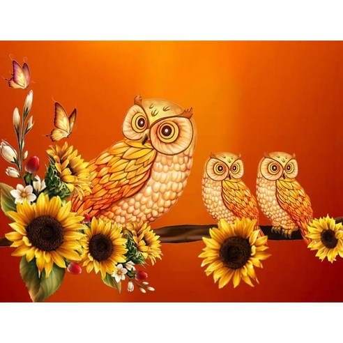 MJS 보석십자수 50x40cm (캔버스형) DIY 세트 MJ8, MJ36 황금부엉이 엄마랑 아기들, 1개