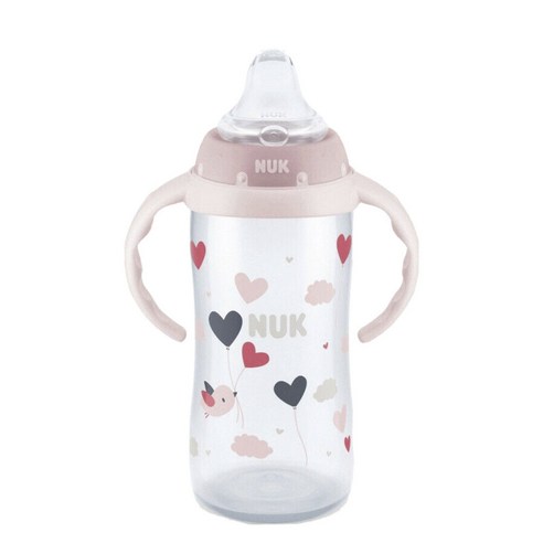 누크 라지 러너 컵 핸들 포함 젖병 295.7ml, 9M+, Birds + Hearts