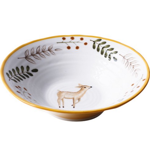 레트로 세라믹 대형 수프 국수 그릇 가정용 소고기 국수 그릇 인스턴트 국수라면 그릇 손으로 그린 숲 동물 그릇, Deer_8 인치