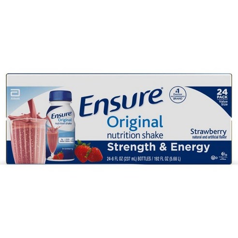 Ensure Original Nutrition Strawberry Shake 엔슈어 오리지널 9g 단백질 쉐이크 딸기맛 237ml 24팩, 24개