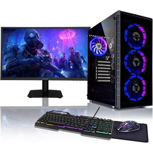 BEASTCOM Q3 에센셜 게이밍 PC AMD Ryzen 7 8코어 4.60GHz 4K 라데온 베가 그래픽 16GB RAM 1TB SSD HDMI WiFi Wind, 게이밍 세트 Q3-515 
데스크탑