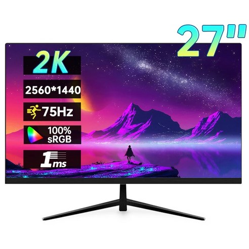 모니터 데스크탑 모니터 2560×1440 HDR 100% SRGB 1MS Freesync 게임 컴퓨터 디스플레이 IPS VA 커브드 스, 없음, 1)IPS Straight Black  영국 플러그 삼성전자커브드27인치티비