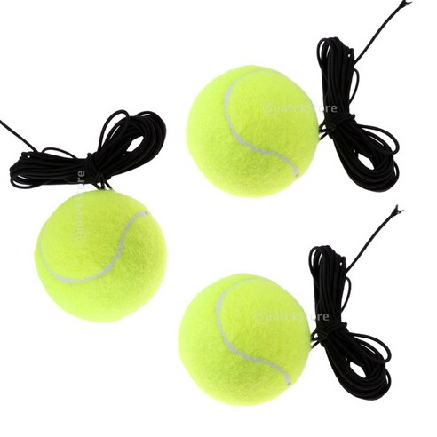 문자열 테니스 트레이너 교체 공 장비 장비와 3pcs 테니스 공, 형광 녹색, 6.3cm, 고무