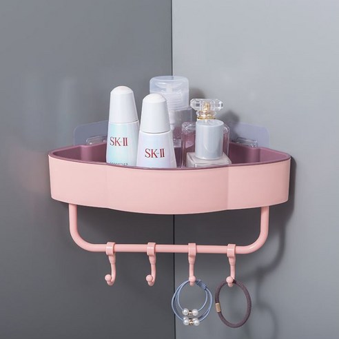 월드유한 공구없이 간편설치 욕실선반 모서리 코너선반 욕실용품, 코너부착선반-핑크