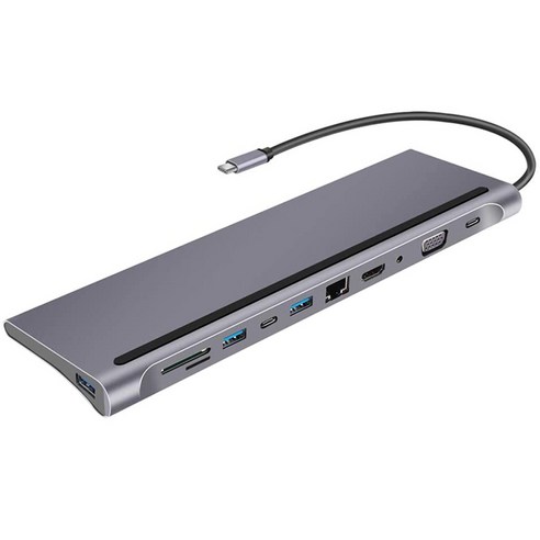 11 in1 허브 어댑터 USB C 허브 Type-C 3.0 USB-C to HDMI 4K SD / TF 카드 리더 PD 충전 이더넷 어댑터, 회색