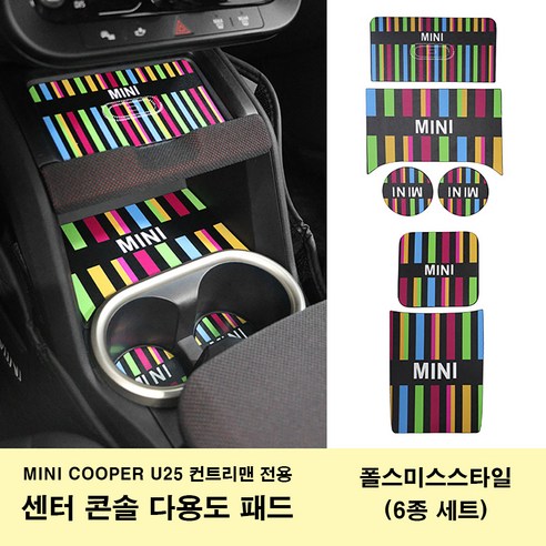 미니쿠퍼 3D 무늬 가죽 다용도 보호 패드 전차 내부 보호용 U25 컨트리맨 전용 2025년식, 폴스미스 스타일(U25 6종세트), 1세트