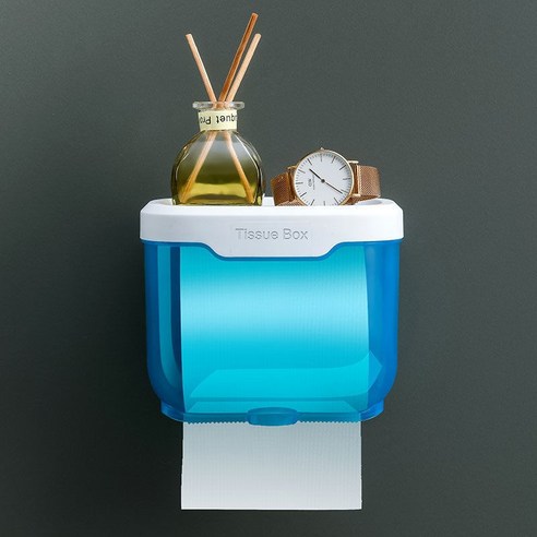 창조적 인 화장실 티슈 박스 화장실 종이 랙 종이 상자 비 천공 방수 티슈 랙 화장지 상자, 단일 레이어 작은 투명 블루