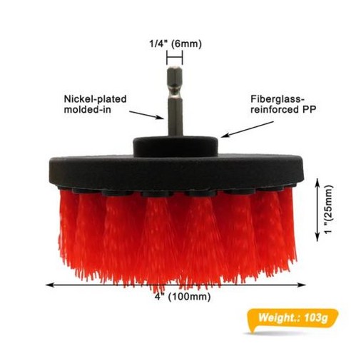 연마 광택 드릴 전동 브러시 스크러버 욕실 표면 그라우트 바닥 욕조 샤워 타일 주방 및 자동차 다목적 청소, [18] 4 Inch Red, 1개