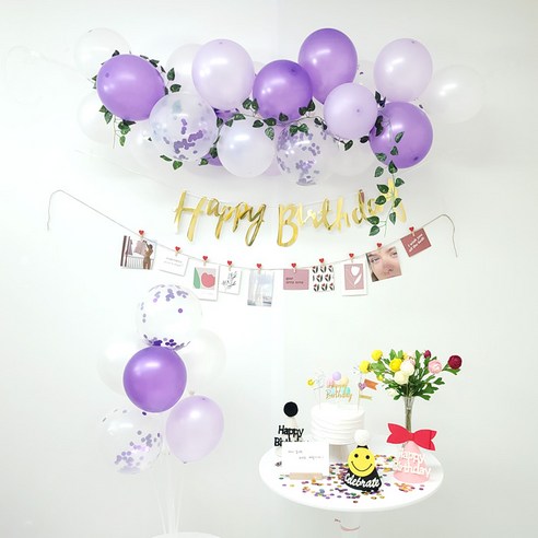 GAM 이벤트 파티 풍선 세트 생일파티 파티용품 생일파티세트 생일풍선 생일파티용품, 플랜트 클라우드 풀세트-해피퍼플