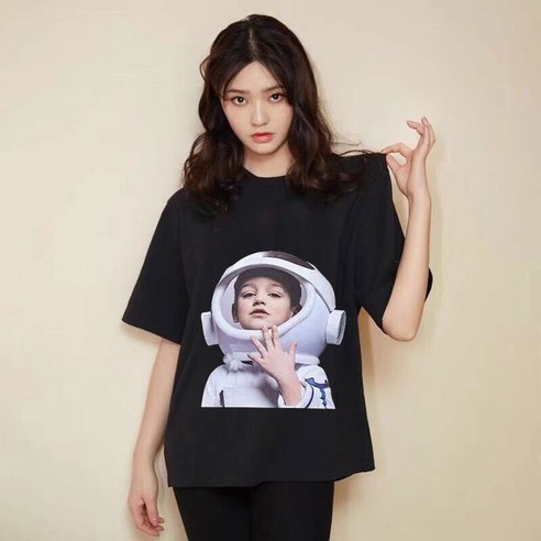 트렌디 브랜드 ADLV 순면 티셔츠 우주 비행사 아바타 루즈 반팔 티셔츠 여름 패션 커플 헤비급
