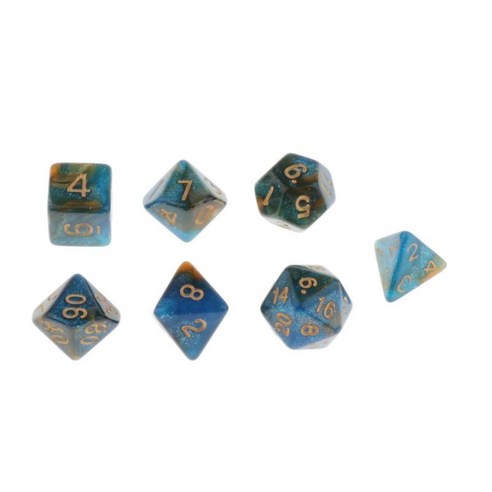 롤 플레잉 게임 D&D 및 수학 교육을 위한 7개 다면체 주사위 세트 - 색상, 블루 오렌지, 10-25mm, 플라스틱