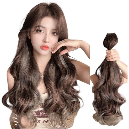 가발위드 옴브레 투톤 웨이브 붙임머리 브릿 포인트 시니온 가발, 1개, 라이트브라운 믹스브라운