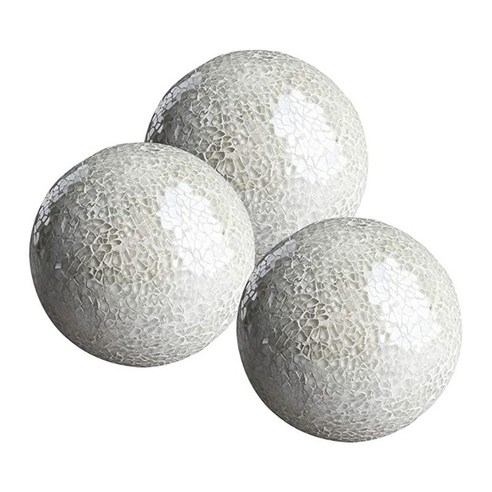 3Pcs 가정 용품 유리 장식 공 홈 장식 모자이크 구체, 실버 화이트, 유리 모자이크