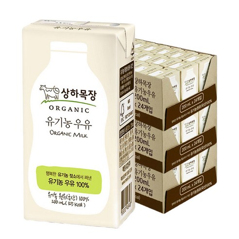 상하목장 유기농 우유, 200ml, 72개