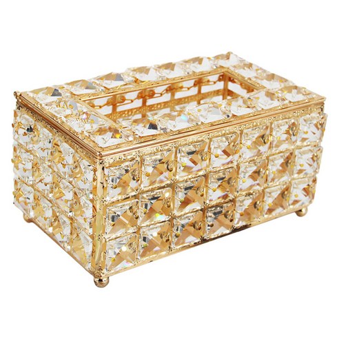 직사각형 크리스탈 페이셜 티슈 박스 커버 주방용 금속 장식 홀더 케이스, 금속 크리스탈, 금