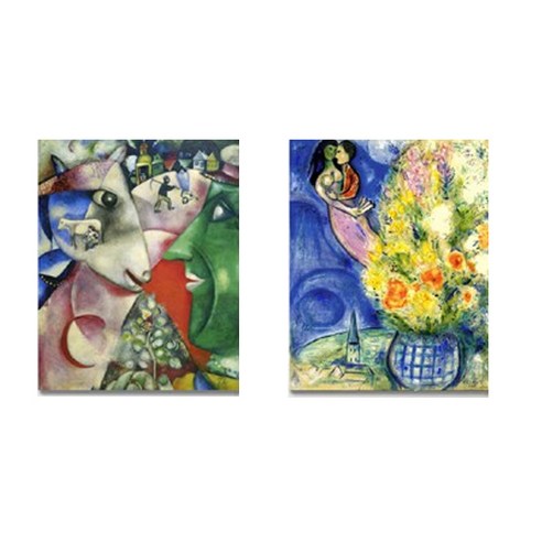 케이아트 인테리어 그림 노프레임 액자 15x20cm 2개Set, 21 샤갈나와마을 꽃