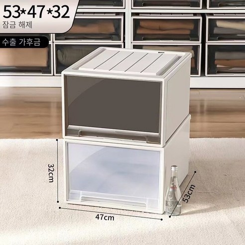 MBH수납정리함 서랍 저장 상자 옷장 플라스틱 캐비닛 가정용 속옷 저장 옷 분류 상자 옷 보관 상자, 깊이 53 * 폭 47 * 높이 32, 투명한 1 팩