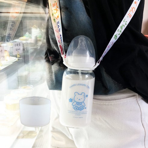한국어 스타일 귀여운 컵 졸업 짚 성인 크리 에이 티브 유리 컵 여학생 젖꼭지 컵 휴대용 컵, 380ml블루곰스케일300_옵션1