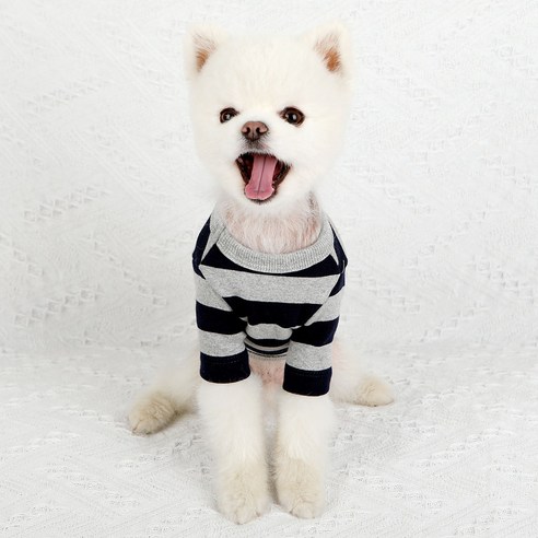 럭키페터 베이직 스프라이프 강아지 옷 소형견 대형견 티셔츠, 그레이/네이비