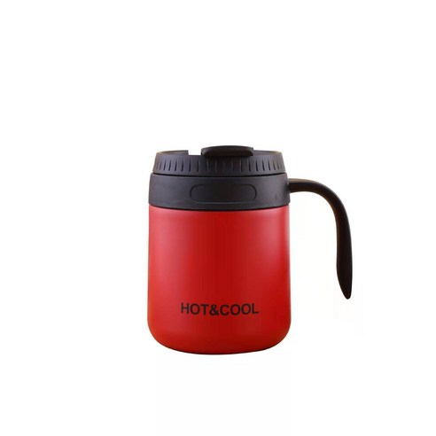 손잡이 커피 텀블러 사무실 커피잔 304 스테인리스강 머그컵 물컵 선물컵, 350ml 누출 방지 빨간색, 350ml