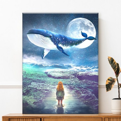 오로라데코덴 캔버스형 보석십자수 40x50cm, MK133 밤하늘 돌고래