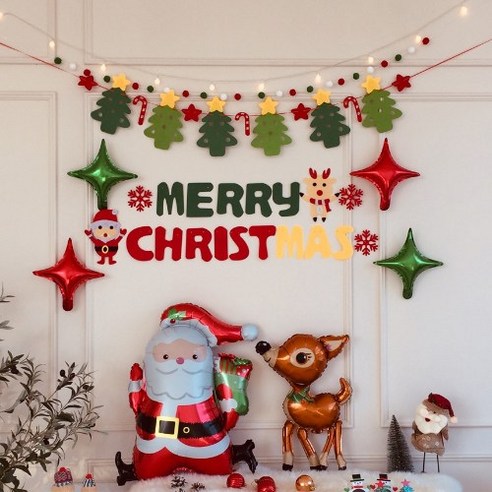 파티프렌즈 크리스마스 풍선 세트 가랜드 홈파티 (앵두전구 포함), 고급세트B+루돌프+산타