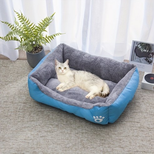 Mvtongver 따뜻하고 편안한 애완동물 둥지 강아지 침대와 고양이 침대 부드러운 촉감 정사각형 대형 사이즈 66cm*50cm, Blue