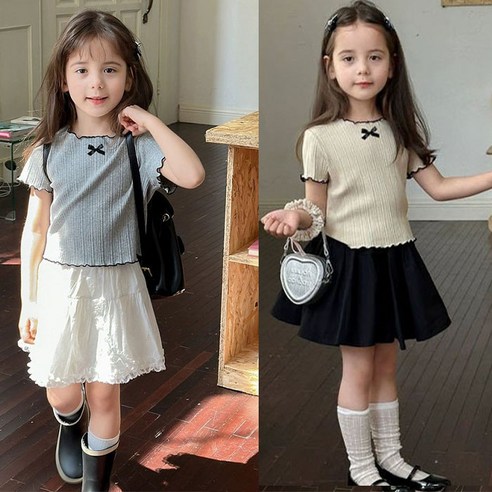 빛나는 키즈 나나샵 여아용 찰랑찰랑 리본 반팔 티셔츠 100-140