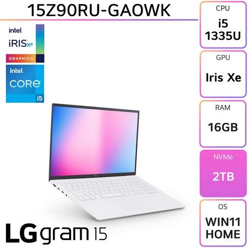 LG전자 그램15 15Z90RU-GAOWK, WIN11 Home, 16GB, 2TB, 화이트