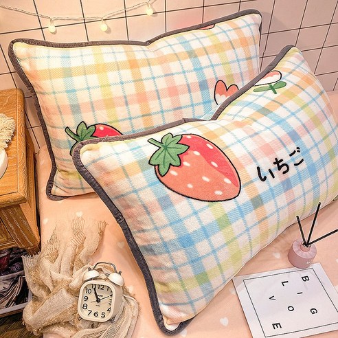 smy베개 쌍 귀여운 만화 더블 대형 베개 코어 라이너 싱글 산호 벨벳 베개, 색깔5, 48Cmx74cm