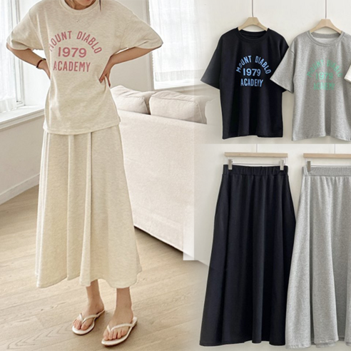NewCare 여성 반팔 치마 투피스 세트 포켓 데일리 치마