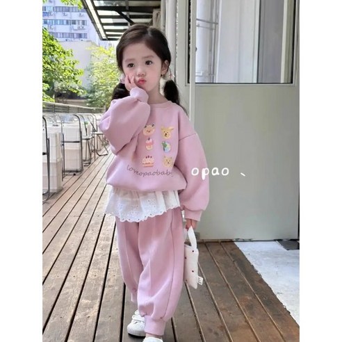 가을 여아 상하복 핑크세트 맨투맨 레이스