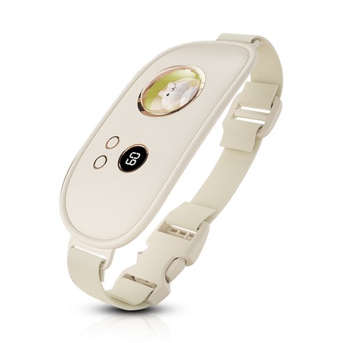 LINSHU 휴대용 온열 복부 마사지기 온도조절 생리통 케어 복부 찜질기, 크림화이트