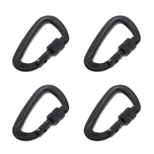4x 12KN/5KN 7075 알루미늄 Carabiner D-링 열쇠 고리 클립 스냅 후크 80cm, 블랙