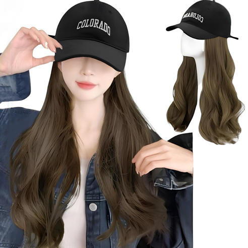 가발위드 긴머리 웨이브 고급 캡시크 웨이브 일체형 모자가발, 1개, 콜드브라운