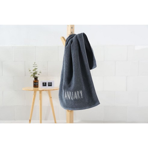 순면 목욕수건 자수 월 창의 대목욕수건박스 포장, 회색 January (1월), 75*35cm