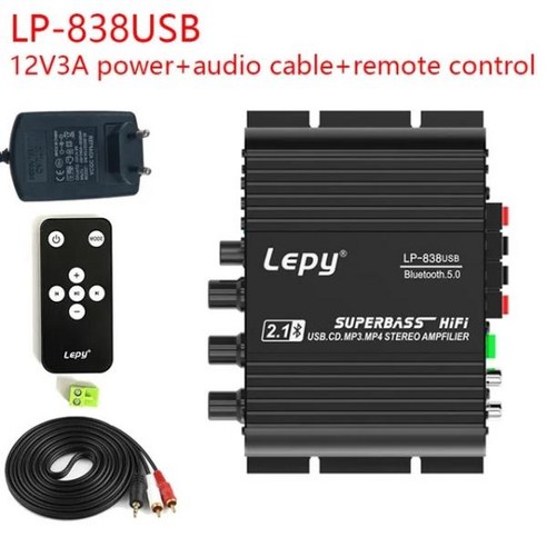 LEPY LP-838USB 블루투스 5.0 앰프 2.1 3 채널 슈퍼베이스 지원 USB 무손실 음악 재생 원격 제어 디지털, 02 with power leicablk360 Best Top5