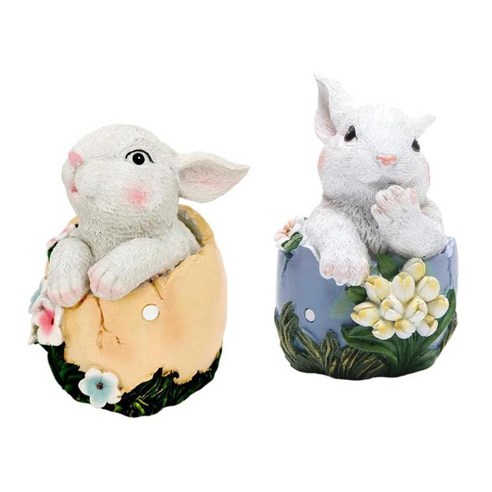 봄 가정 결혼식을 위한 2x 부활절 토끼 계란 인형 토끼 조각, 수지, 녹색+황색