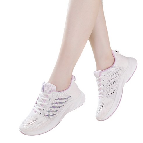 ANKRIC 댄스화 여성용 댄스 신발 소프트 스포츠 쿨링, 6617 흰색과 보라색, {"패션의류/잡화 사이즈":"37"}