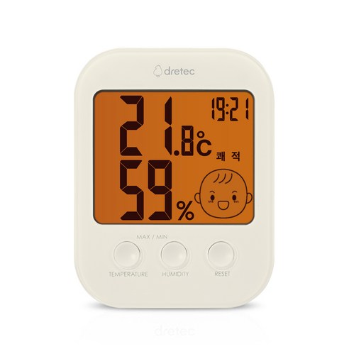 드레텍 신생아온습도계 디지털온습도계 백라이트 온도계 습도계 시계 O-435, 1개, 아이보리