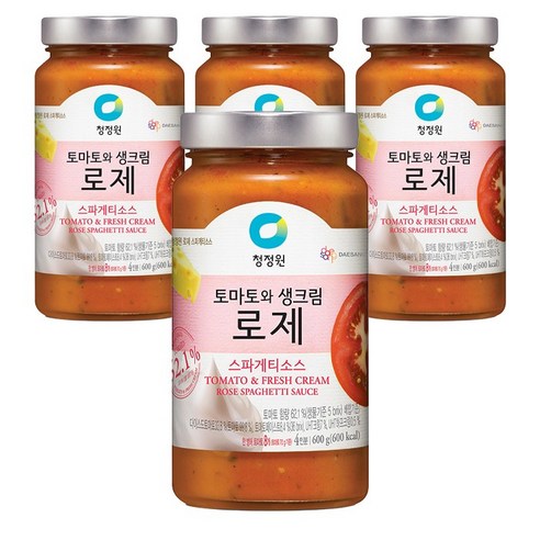 청정원 토마토와생크림 로제 스파게티소스, 600g, 4개