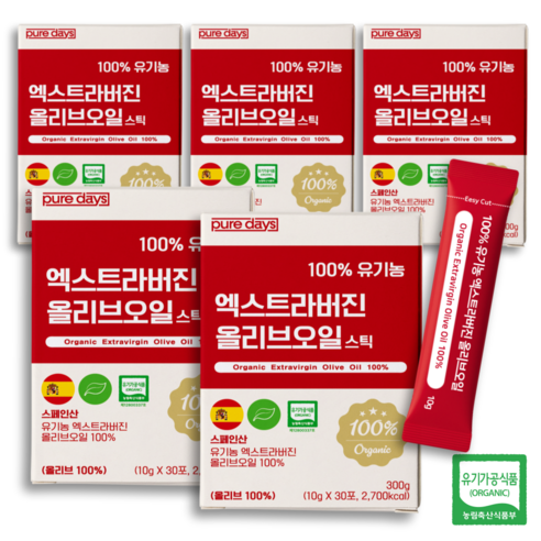 퓨어데이즈 100% 유기농 엑스트라버진 올리브오일 스틱, 150개, 10g