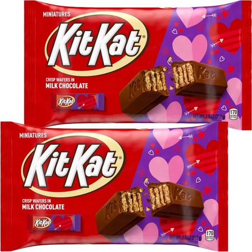 KitKat 발렌타인 미니어처 밀크 초콜릿 웨이퍼 캔디, 2개, 212g
