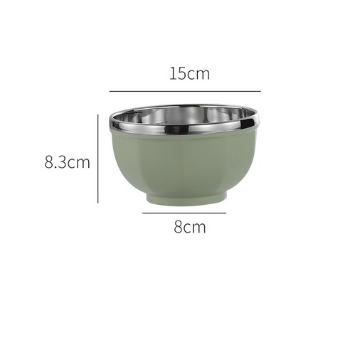 304 스테인레스 스틸 더블 레이어 안티 Scalding 쌀 그릇 홈 식기라면 국수 과일 샐러드 그릇 주방 음식 컨테이너, Large Green