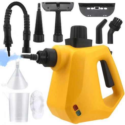 Voltmate 다용도 고온 고압 핸디 스팀청소기 더 다양한 부속 고압 고온 분사 스팀 침대 소파 세척 청소기, 노란색, 1개