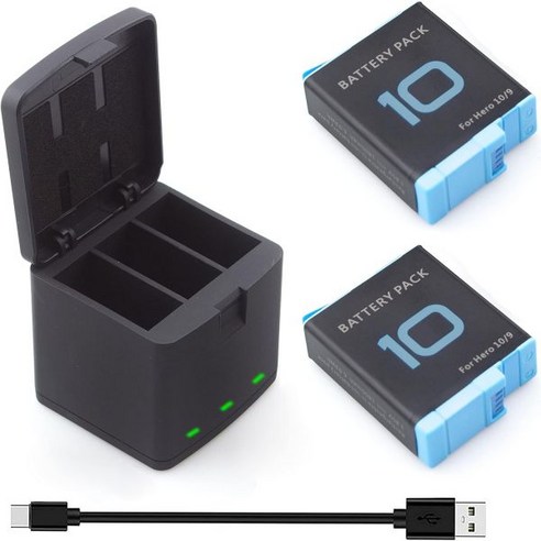GoPro Hero 10 9 Black에 적합한 2팩 배터리 10/ 9용 3채널 배터리 충전기 스테이션